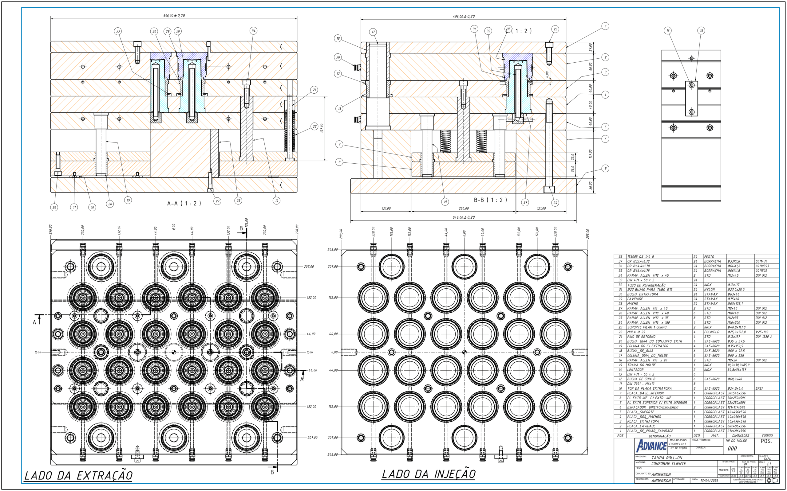 Desenho técnico de conjunto de molde projetado pela Advance